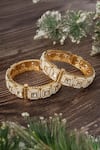 Buy_Vivinia By Vidhi Mehra_Gold Plated Pearls, Stones Geometric Quad Bangles Set _at_Aza_Fashions