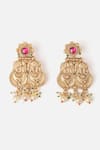 Shop_Vivinia By Vidhi Mehra_Gold Plated Pearls, Stones Elephant Crescent Temple Earrings _at_Aza_Fashions