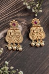 Buy_Vivinia By Vidhi Mehra_Gold Plated Pearls, Stones Elephant Crescent Temple Earrings _at_Aza_Fashions