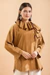 Shop_Nidzign Couture_Brown High Neck Ruffle Shirt _Online_at_Aza_Fashions