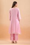 Shop Vrinda By Pundrik Dubey Pink Cotton Pearls, Mirrors, Lace, Embroidery Split Abstract Print Kurta Set at Aza Fashions Shop_Vrinda By Pundrik Dubey_Pink Cotton Pearls, Mirrors, Lace, Embroidery Split Abstract Print Kurta Set_at_Aza_Fashions