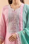Shop Vrinda By Pundrik Dubey Pink Cotton Pearls, Mirrors, Lace, Embroidery Split Abstract Print Kurta Set Online at Aza Fashions Shop_Vrinda By Pundrik Dubey_Pink Cotton Pearls, Mirrors, Lace, Embroidery Split Abstract Print Kurta Set_Online_at_Aza_Fashions