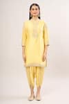 Buy_Sheetal Batra_Yellow Zari, Pearls, Embroidery Bandeau Neck Paisley Kurta And Dhoti Pant Set _Online_at_Aza_Fashions