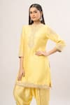 Shop_Sheetal Batra_Yellow Zari, Pearls, Embroidery Bandeau Neck Paisley Kurta And Dhoti Pant Set _Online_at_Aza_Fashions