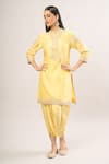 Sheetal Batra_Yellow Zari, Pearls, Embroidery Bandeau Neck Paisley Kurta And Dhoti Pant Set _at_Aza_Fashions