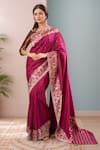 Buy Ekaya Banaras Magenta Embroidery Round Neck Paisley Woven Saree at Aza Fashions Buy_Ekaya Banaras_Magenta Embroidery Round Neck Paisley Woven Saree_at_Aza_Fashions
