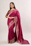 Ekaya Banaras Magenta Embroidery Round Neck Paisley Woven Saree Online at Aza Fashions Ekaya Banaras_Magenta Embroidery Round Neck Paisley Woven Saree_Online_at_Aza_Fashions