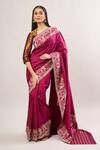 Shop Ekaya Banaras Magenta Embroidery Round Neck Paisley Woven Saree Online at Aza Fashions Shop_Ekaya Banaras_Magenta Embroidery Round Neck Paisley Woven Saree_Online_at_Aza_Fashions