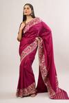 Ekaya Banaras Magenta Embroidery Round Neck Paisley Woven Saree at Aza Fashions Ekaya Banaras_Magenta Embroidery Round Neck Paisley Woven Saree_at_Aza_Fashions