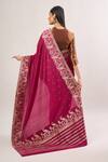 Shop Ekaya Banaras Magenta Embroidery Round Neck Paisley Woven Saree at Aza Fashions Shop_Ekaya Banaras_Magenta Embroidery Round Neck Paisley Woven Saree_at_Aza_Fashions
