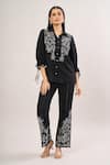 Label Deepika Nagpal_Black Embroidery Collared Floral Shirt And Pant Set _Online_at_Aza_Fashions