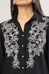 Buy_Label Deepika Nagpal_Black Embroidery Collared Floral Shirt And Pant Set _Online_at_Aza_Fashions