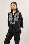Shop_Label Deepika Nagpal_Black Embroidery Collared Floral Shirt And Pant Set _Online_at_Aza_Fashions
