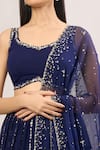 Prevasu_Blue Chiffon, Georgette Mirrors, Sequins Checkered Embroidered Lehenga Set _Online_at_Aza_Fashions