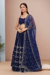 Buy_Prevasu_Blue Chiffon, Georgette Mirrors, Sequins Checkered Embroidered Lehenga Set _at_Aza_Fashions