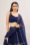 Shop_Prevasu_Blue Chiffon, Georgette Mirrors, Sequins Checkered Embroidered Lehenga Set _Online_at_Aza_Fashions