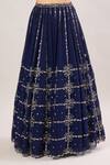 Prevasu_Blue Chiffon, Georgette Mirrors, Sequins Checkered Embroidered Lehenga Set _at_Aza_Fashions