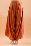 Prisho_Orange Embroidered Floral V Neck Gota Kaftan And Draped Pant Set _Online_at_Aza_Fashions
