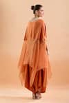 Shop_Prisho_Orange Embroidered Floral V Neck Gota Kaftan And Draped Pant Set _at_Aza_Fashions