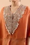 Shop_Prisho_Orange Embroidered Floral V Neck Gota Kaftan And Draped Pant Set _Online_at_Aza_Fashions