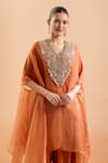 Buy_Prisho_Orange Embroidered Floral V Neck Gota Kaftan And Draped Pant Set 