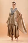Prisho_Gold Embroidered Floral V Neck Kaftan And Draped Pant _Online_at_Aza_Fashions