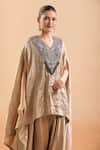Buy_Prisho_Gold Embroidered Floral V Neck Kaftan And Draped Pant _Online_at_Aza_Fashions