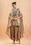 Prisho_Gold Embroidered Floral V Neck Kaftan And Draped Pant _at_Aza_Fashions