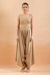 Buy_Prisho_Gold Embroidered Floral Kaftan V Neck And Draped Pant Set _Online_at_Aza_Fashions