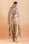 Shop_Prisho_Gold Embroidered Floral Kaftan V Neck And Draped Pant Set _Online_at_Aza_Fashions