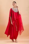Buy_Prisho_Red Sequins, Embroidery Round Neck Kaftan With Draped Skirt _Online_at_Aza_Fashions