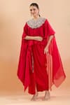 Shop_Prisho_Red Sequins, Embroidery Round Neck Kaftan With Draped Skirt _Online_at_Aza_Fashions