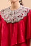 Buy_Prisho_Red Sequins, Embroidery Round Neck Kaftan With Draped Skirt 