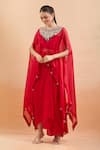 Shop Prisho Red Chiffon Embroidery, Gota Patti, Sequins Sweetheart Neck, Floral Kaftan Set Online at Aza Fashions Shop_Prisho_Red Chiffon Embroidery, Gota Patti, Sequins Sweetheart Neck, Floral Kaftan Set _Online_at_Aza_Fashions
