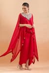 Prisho Red Chiffon Embroidery, Gota Patti, Sequins Sweetheart Neck, Floral Kaftan Set at Aza Fashions Prisho_Red Chiffon Embroidery, Gota Patti, Sequins Sweetheart Neck, Floral Kaftan Set _at_Aza_Fashions
