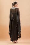 Shop_Prisho_Black Chiffon Gota Patti, Sequins, Embroidery Sweetheart Floral Kaftan Set _at_Aza_Fashions