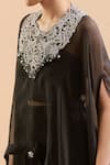 Prisho_Black Chiffon Gota Patti, Sequins, Embroidery Sweetheart Floral Kaftan Set _Online_at_Aza_Fashions