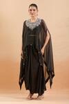 Prisho_Black Chiffon Gota Patti, Sequins, Embroidery Sweetheart Floral Kaftan Set _at_Aza_Fashions