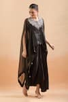 Buy_Prisho_Black Chiffon Gota Patti, Sequins, Embroidery Sweetheart Floral Kaftan Set 