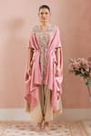 Buy_Prisho_Pink Embroidered Sequin V Neck Kaftan Set With Draped Pant _at_Aza_Fashions