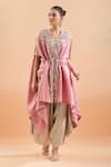 Buy_Prisho_Pink Embroidered Sequin V Neck Kaftan Set With Draped Pant _Online_at_Aza_Fashions