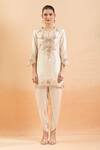 Buy_Prisho_Ivory Pearls, Embroidery Round Neck Floral Thread Kurta Set _Online_at_Aza_Fashions