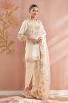 Buy_Prisho_Ivory Pearls, Embroidery Round Neck Floral Thread Kurta Set _at_Aza_Fashions