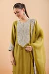 Prisho_Green Cotton Embroidery, Tassels Round Neck Floral Kurta Set _Online_at_Aza_Fashions