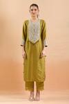 Shop_Prisho_Green Cotton Embroidery, Tassels Round Neck Floral Kurta Set _Online_at_Aza_Fashions