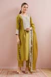 Buy_Prisho_Green Cotton Embroidery, Tassels Round Neck Floral Kurta Set _at_Aza_Fashions