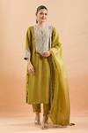 Buy_Prisho_Green Cotton Embroidery, Tassels Round Neck Floral Kurta Set 