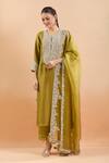 Shop_Prisho_Green Cotton Embroidery, Tassels Round Neck Floral Kurta Set 