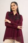 Shop_Namrata Joshipura_Purple Embellishment Bead Shirt Collared Floral Sequin Embroidered _Online_at_Aza_Fashions