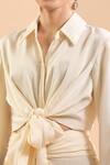 Buy Tarun Tahiliani Ivory Silk Collared Front Tie-up Shirt And Draped Skirt Set Online at Aza Fashions Buy_Tarun Tahiliani_Ivory Silk Collared Front Tie-up Shirt And Draped Skirt Set_Online_at_Aza_Fashions